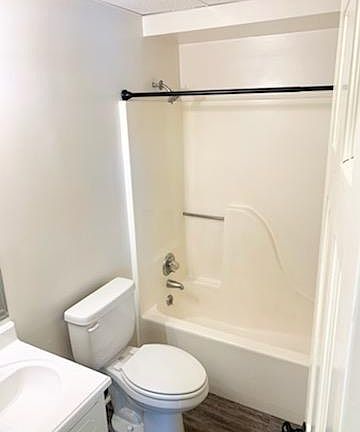 Bathroom on the left going down the hall.