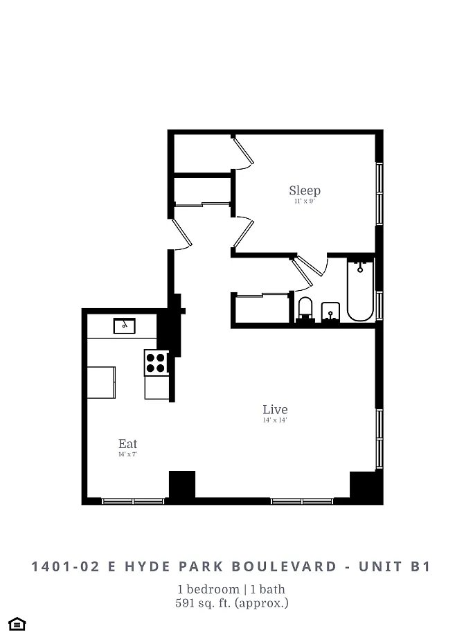 Floor plan 1 Bed | 1 Bath (BA)