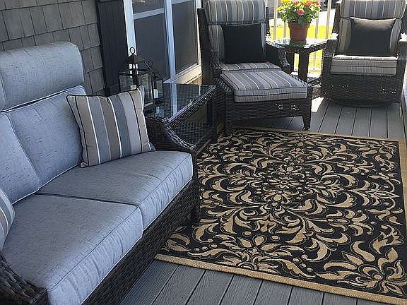 front porch with fans