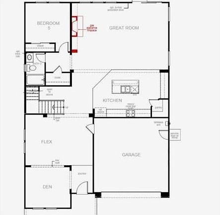 1st floor layout has expansive open great room / kitchen, den +