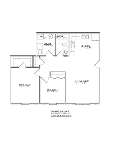 Floor plan 2BR-1BA Apartment B Upgrade