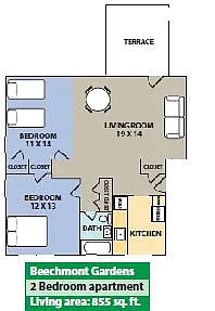 Floor plan 2-Bedroom with Deck