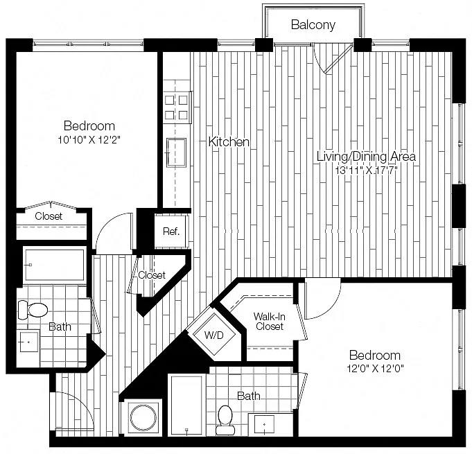 Floor plan 2 Bed/2 Bath-2B