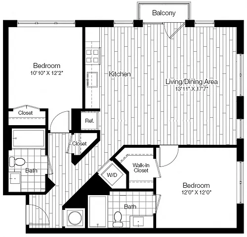 Floor plan 2 Bed/2 Bath-2B