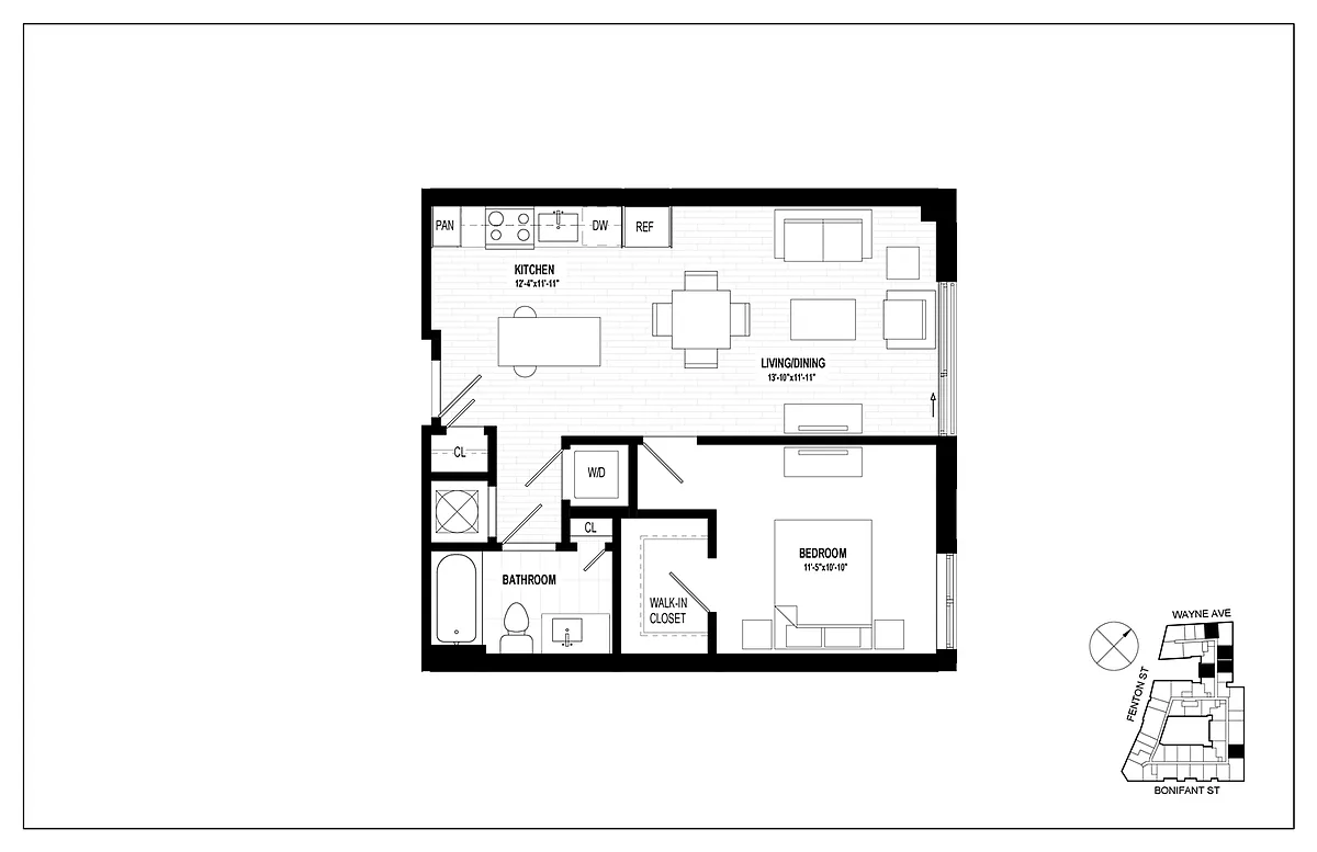 Floor plan 1 Bed 1 Bath A04