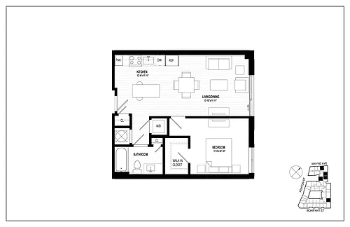 Floor plan 1 Bed 1 Bath A04
