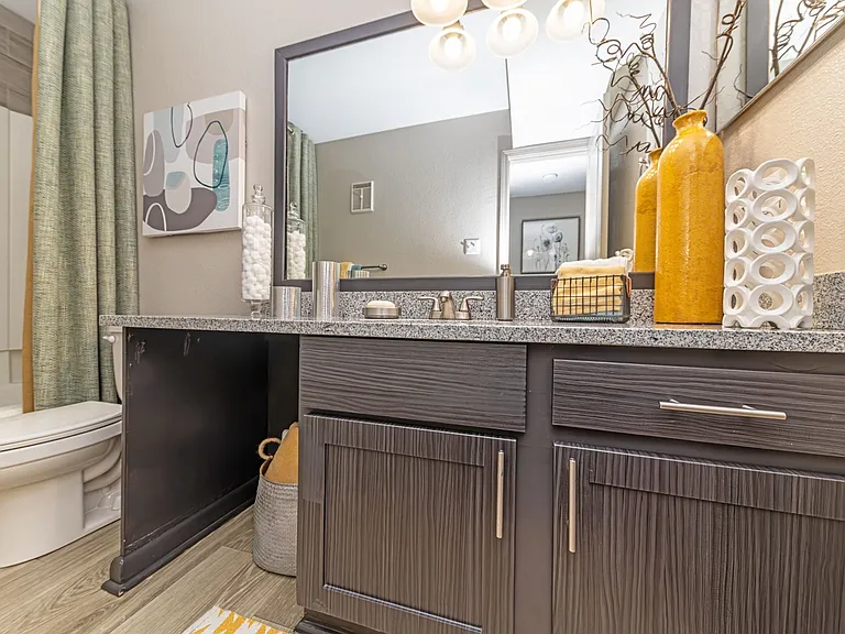Bright bathroom with granite counters