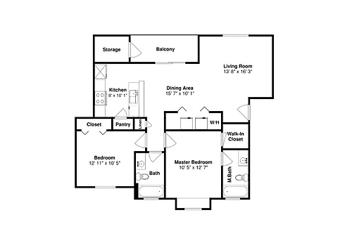 Floor plan 2 Bed 2 Bath Apartment
