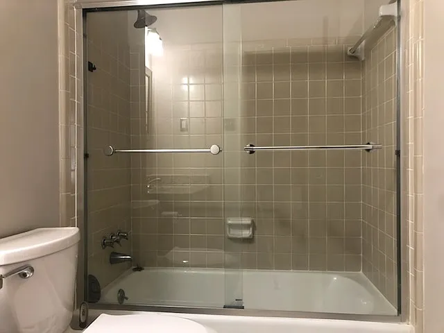 shower with glass doors