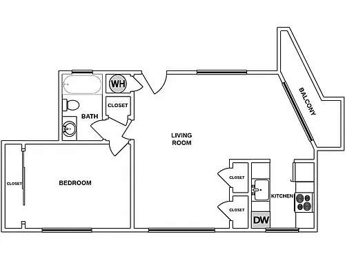 Floor plan 1 Bed / 1 Bath: Type C