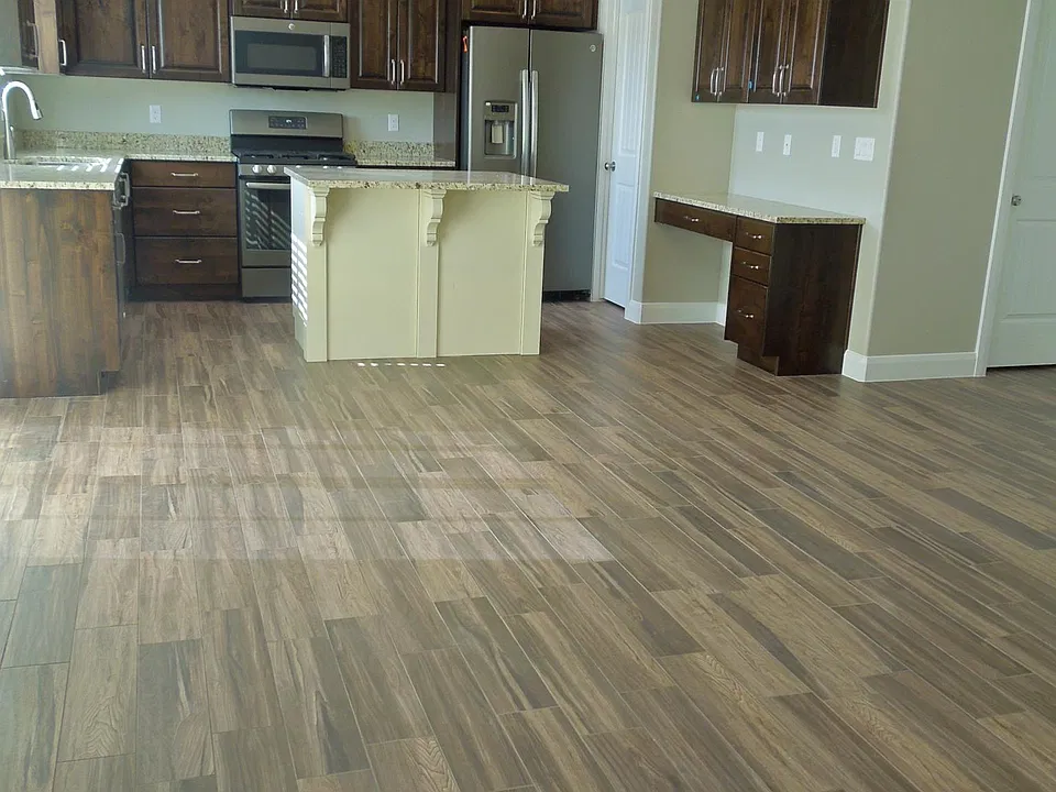 The living-dining-kitchen areas have an open floor plan.