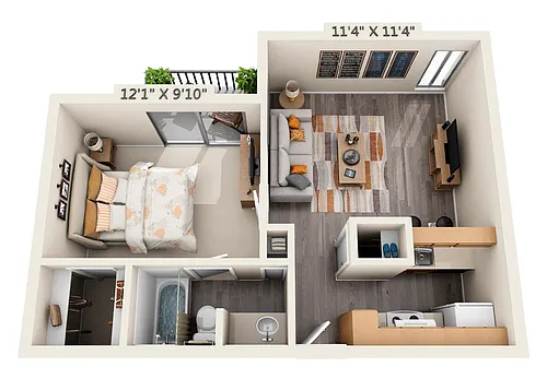 Floor plan 1 Bedroom, 1 Bath A
