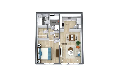Floor plan 1 Bedroom, 1 Bathroom Partial Renovated
