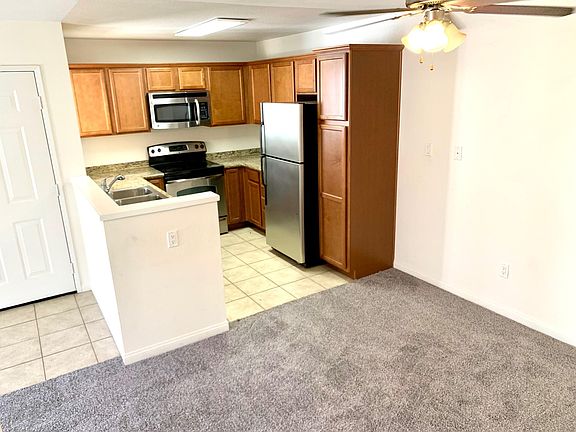 Dining and Kitchen area, new lighting in kitchen, ceiling fan, all new carpet, all stainless steel appliances, including a dishwasher