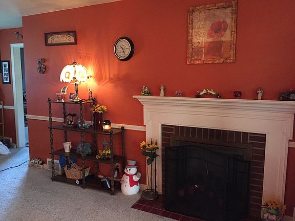 Living room wood fireplace