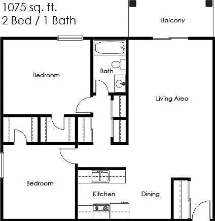 2 Bed 1 Bath | 1075 sqft