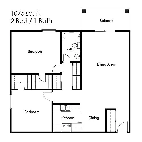 Floor plan 2 Bed 1 Bath | 1075 sqft