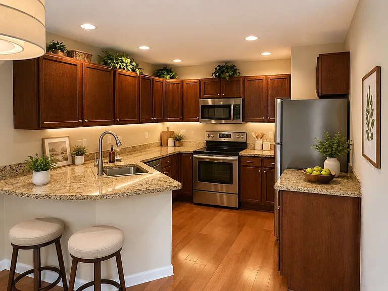 Updated kitchen with granite countertops and breakfast bar