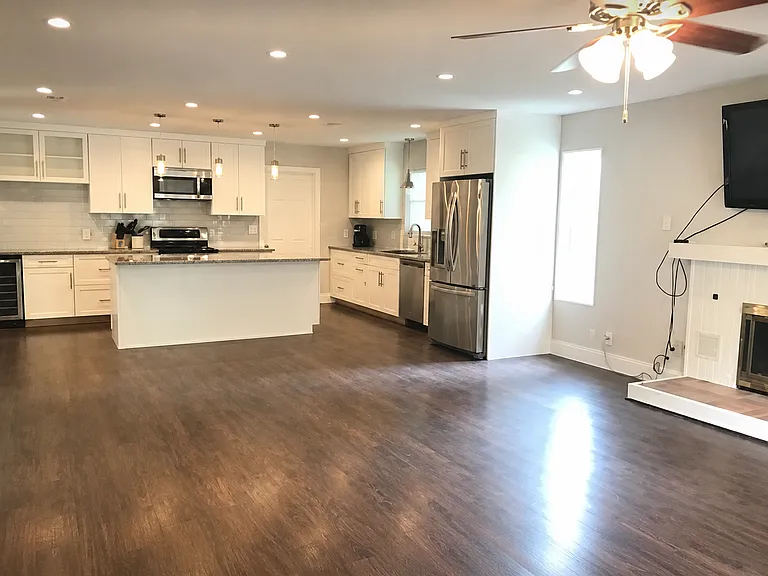 Kitchen view from living room, open concept