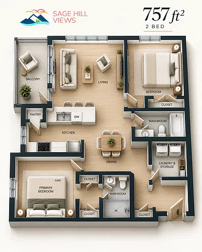 Floor plan 2 Bed Private & Quiet Corner Suite