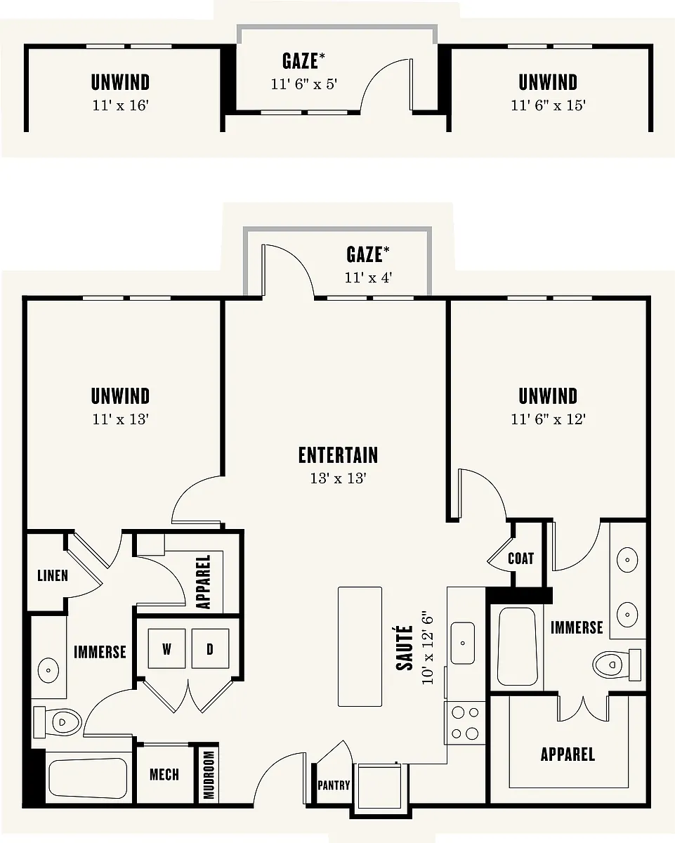 Floor plan Two Bedroom Two Bath