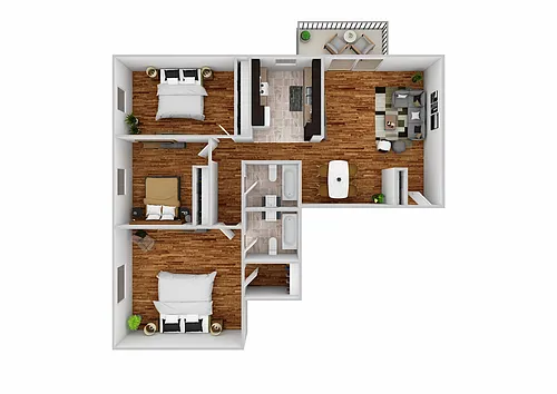 Floor plan 3 Bedroom 2 Bath