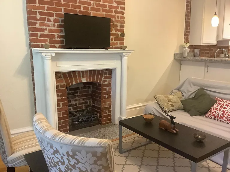 Living room with a fireplace