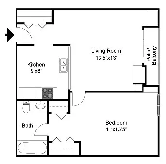 Floor plan 1 Bed and 1 Bath