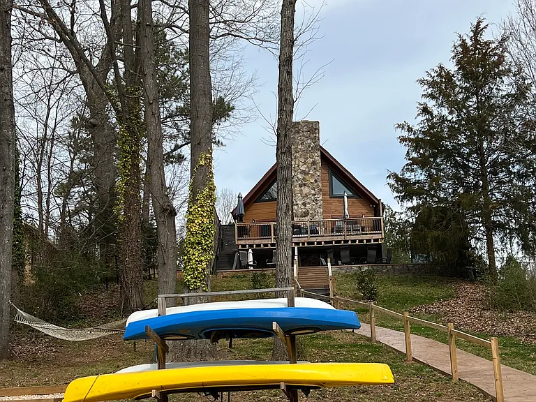 View from the lake up to the house.