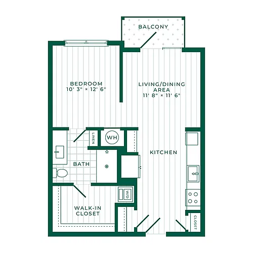 Floor plan S1: 0 Bed 1 Bath