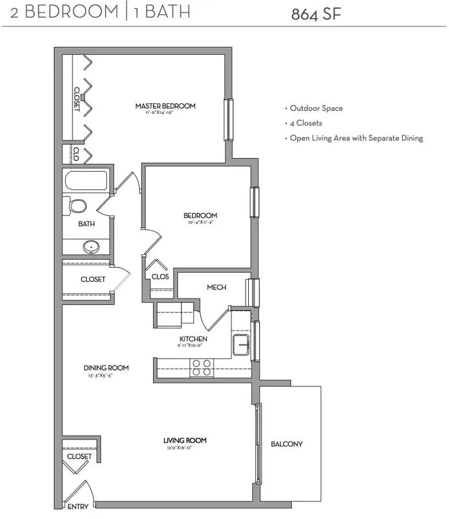 Floor plan 2 Bed 1 Bath