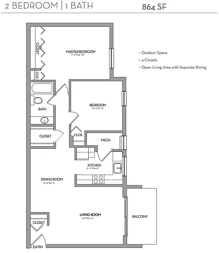Floor plan 2 Bed 1 Bath