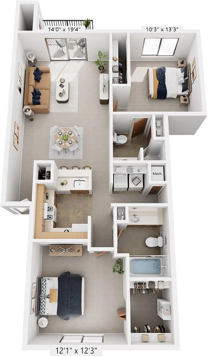 Floor plan Two Bedroom Two Bath Full-Size Washer/Dryer