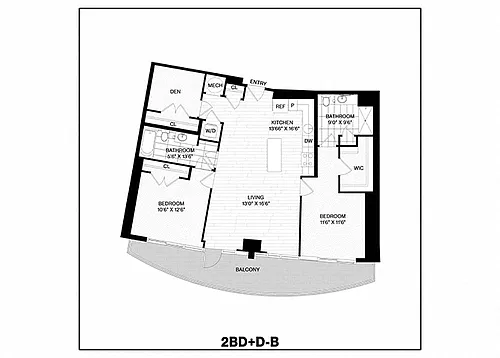 Floor plan 2 Bed/2 Bath Den-B