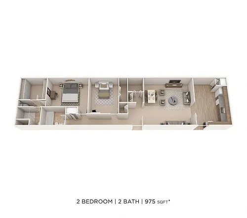 Floor plan Two Bedroom 2 Bath- 975 sqft