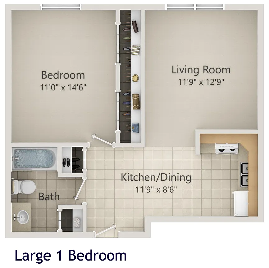 Floor plan 1 Bedroom Large