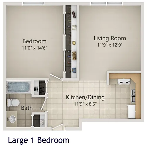 Floor plan 1 Bedroom Large
