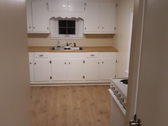 Cute Kitchen with luxury vinyl flooring and covered porch with laundry