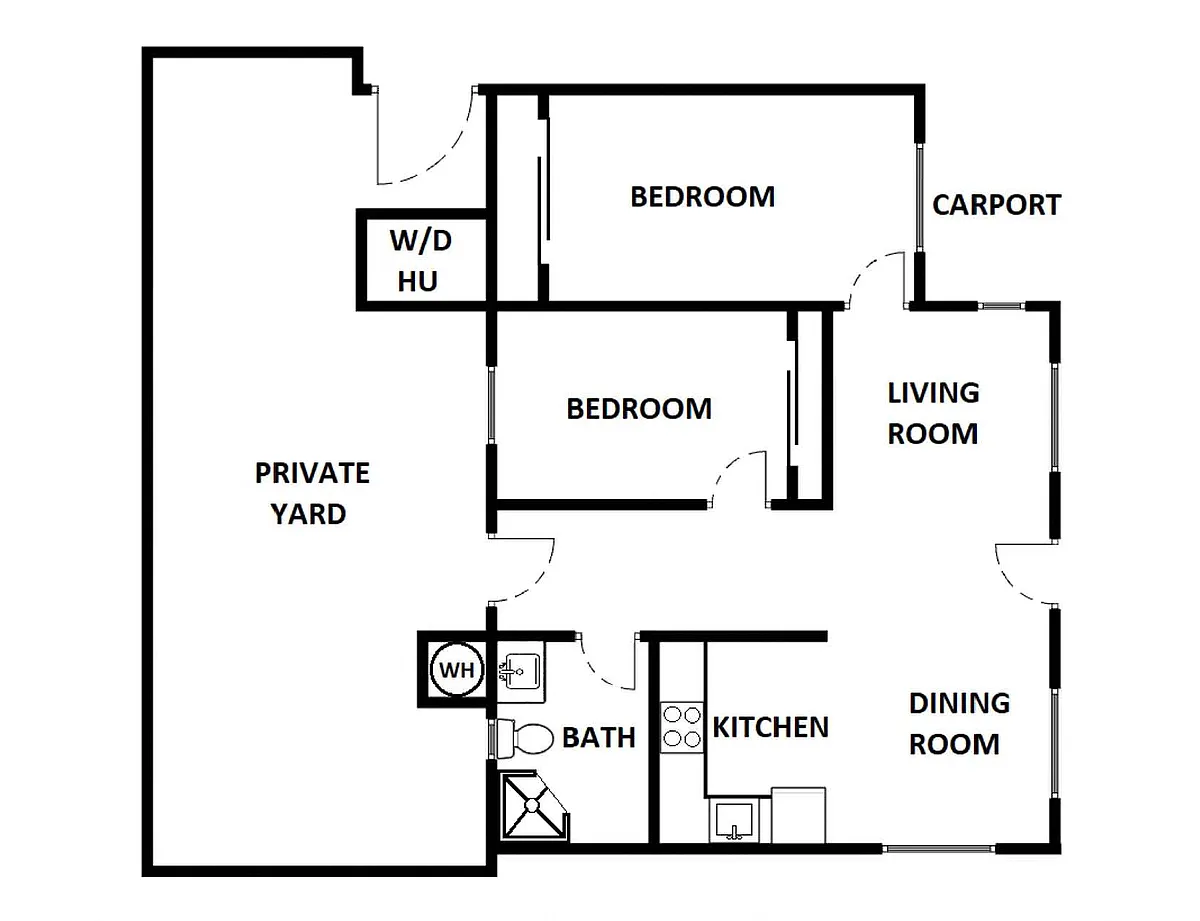 Floor plan 2 Bed / 1 Bath: Type E
