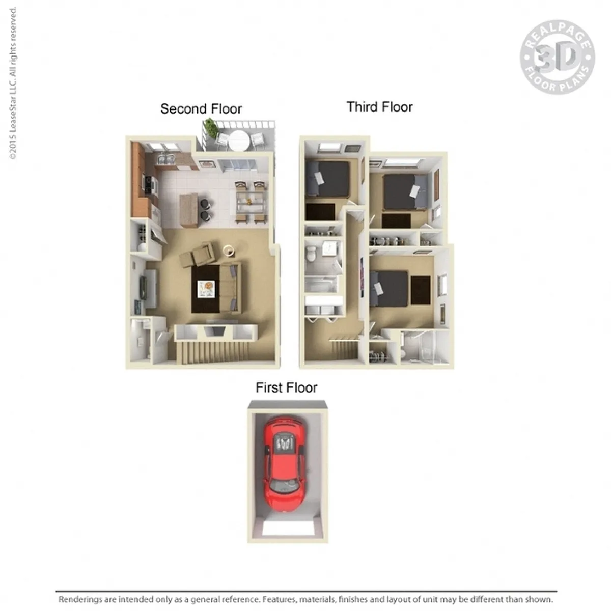 Floor plan 3 Bed 2.5 Bath Townhome A Phase II