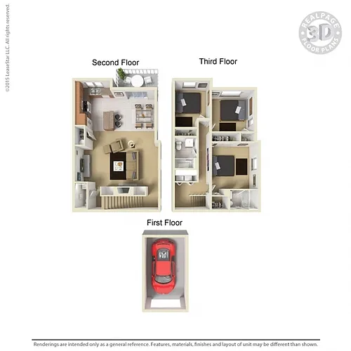 Floor plan 3 Bed 2.5 Bath Townhome A Phase II