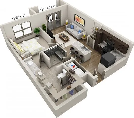 Floor plans are artist's rendering. All dimensions are approximate. Actual product and specifications may vary in dimension or detail. Not all features are available in every apartment. Prices and availability are subject to change. Floor plans are artist