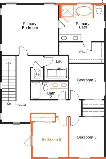 Second floor has converted 5th bedroom / or private office instead of loft.