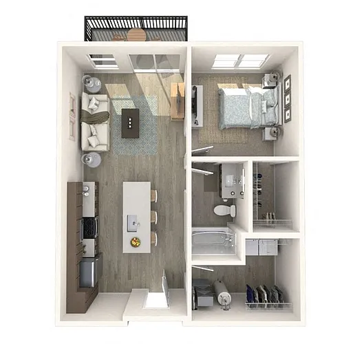 Floor plan 1 Bedroom, 1 Bath Apartment
