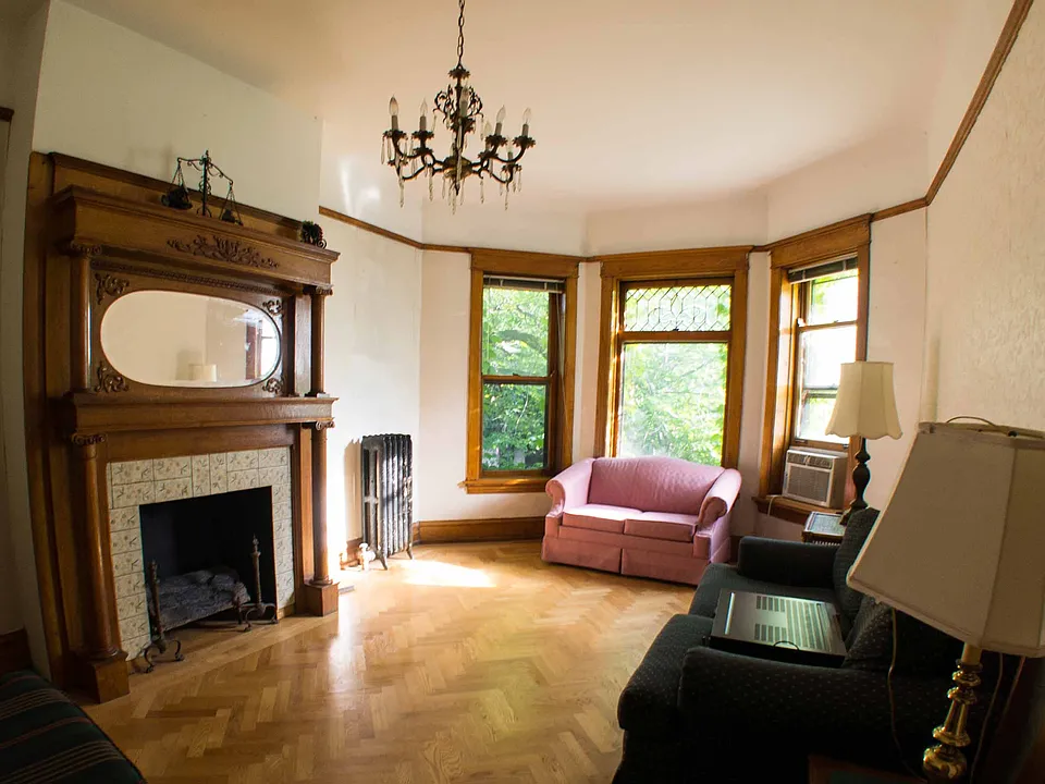 Living room, with views of tree lined Surf Street