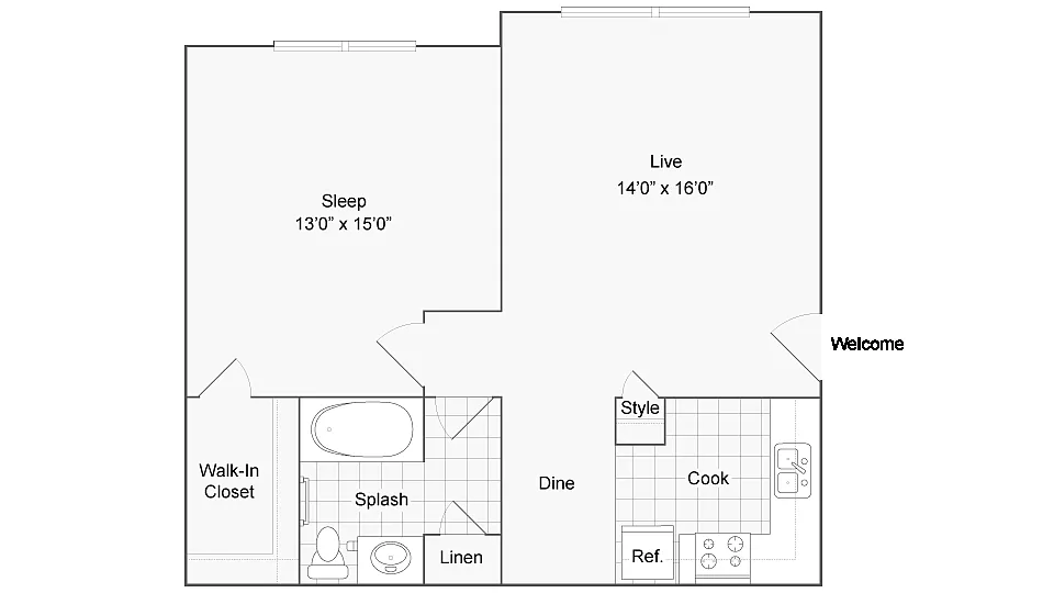 Floor plan 1BR x 1BA - Winthrop - Bristol