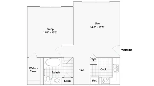 Floor plan 1BR x 1BA - Winthrop - Bristol