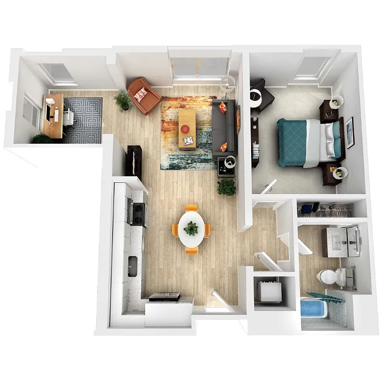 Floor plan 1 Bedroom 1 Bathroom with Den 11E