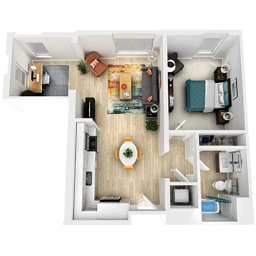 Floor plan 1 Bedroom 1 Bathroom with Den 11E