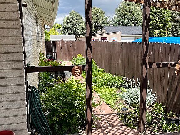 East side garden area, porch